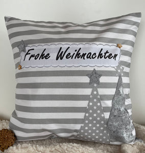 1x Weihnachtliche Landhausstil Kissenhülle * Kissenbezug * Dekokissen * Frohe Weihnachten *grau/weiß gestreift