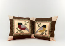 Carregar imagem no visualizador da galeria, Patchwork Kissenhülle, Landhausstil Kissenbezug, * Vogel *braun/gelb/grau 40x40cm
