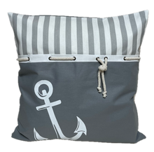 Lade das Bild in den Galerie-Viewer, Maritime Kissenhülle, Kissenbezug, Landhausstil Kissen, Dekokissen Anker grau/weiß
