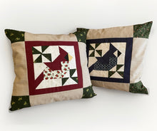 Lade das Bild in den Galerie-Viewer, Patchwork Kissenhülle, Landhausstil Kissenbezug,Vogel, beige/rot/grün/braun
