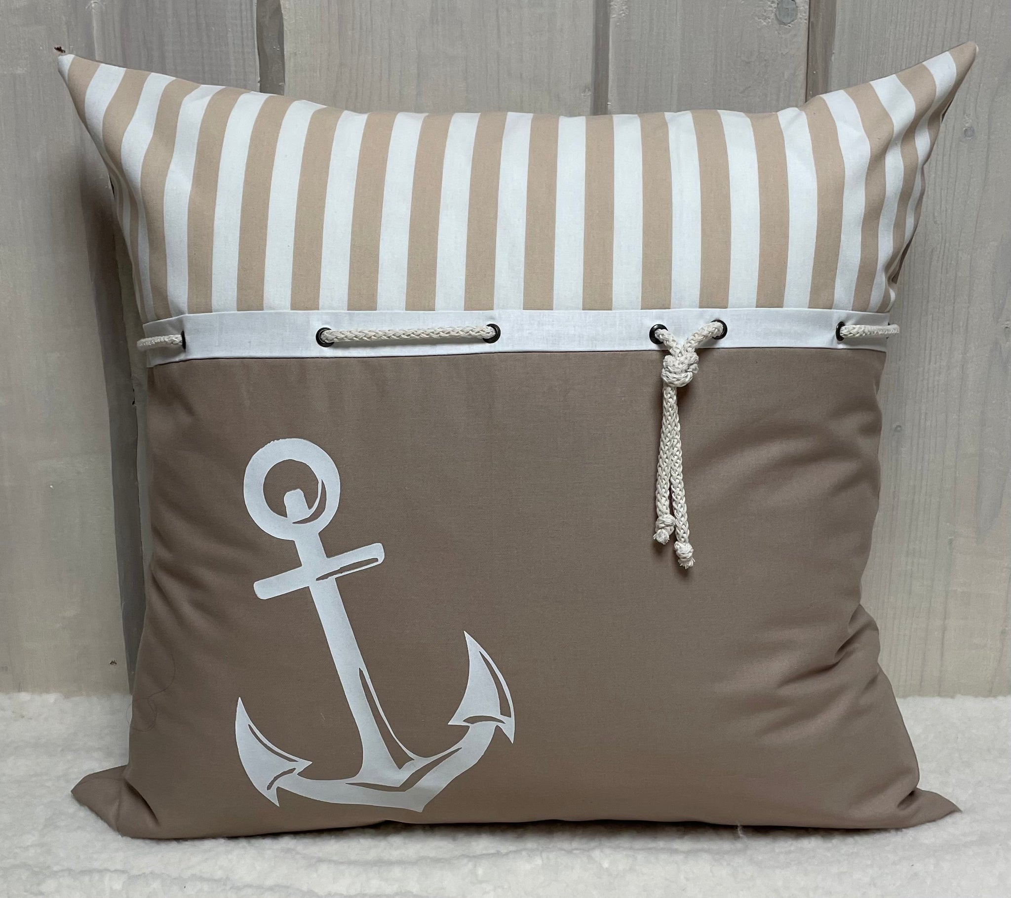 Maritime Kissenhülle, Landhausstil Dekokissen * Anker * beige/weiß – Ammerkind