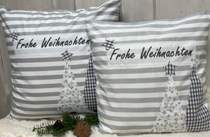 1x Weihnachtliche Landhausstil Kissenhülle * Kissenbezug * Dekokissen * Frohe Weihnachten *grau/weiß gestreift