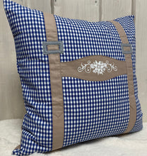 Lade das Bild in den Galerie-Viewer, Landhausstil Kissenhülle, Kissenbezug, Bauernstube Dekokissen * Hosenträger * blau/beige
