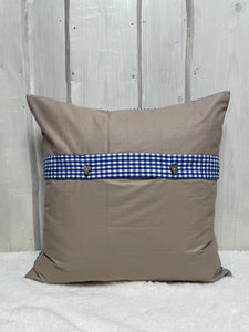 Landhausstil Kissenhülle, Kissenbezug, Bauernstube Dekokissen * Hosenträger * blau/beige