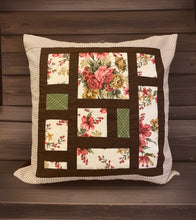 Lade das Bild in den Galerie-Viewer, Patchwork Kissenhülle, Landhausstil Kissenbezug, braun /beige/grün 50x50cm
