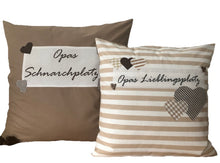 Lade das Bild in den Galerie-Viewer, Landhausstil Kissenhülle * Kissenbezug * Dekokissen beige/weiß * Opas Lieblingsplatz *beige/weiß
