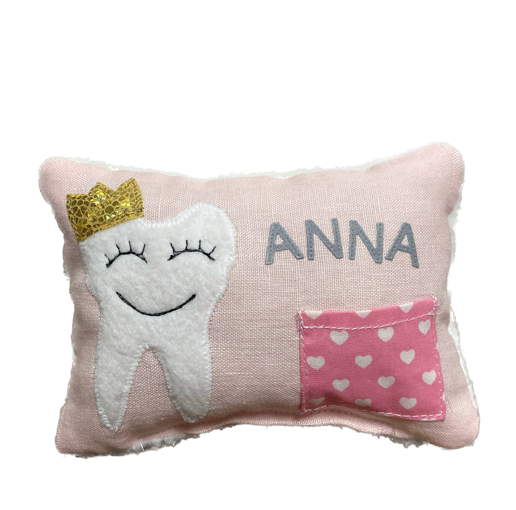 Zahnfee Kissen / Personalisiert, Milchzahn Kissen, Zahnkissen, grau oder rosa 12x17cm.