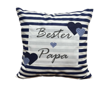 Lade das Bild in den Galerie-Viewer, Landhausstil Kissenhülle, Vatertags Kissenbezug, Dekokissen *Bester Papa *blau/weiß
