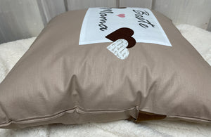 Landhausstil Kissenhülle, Kissenbezug, Dekokissen beige/weiß *Beste Mama*beige/weiß