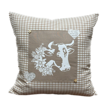 Load image into Gallery viewer, 1x country house style cushion cover * cushion cover * farmhouse decorative cushion * cow* beige/white
