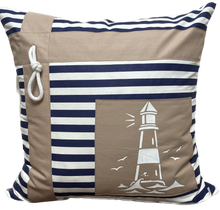Lade das Bild in den Galerie-Viewer, Maritime Kissenhülle, Kissenbezug, Landhausstil Kissen * Leuchtturm* blau/weiß/beige
