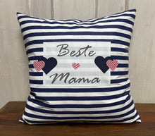 Lade das Bild in den Galerie-Viewer, Landhausstil Kissenhülle, Muttertags Kissenbezug, Dekokissen *Beste Mama*blau/weiß
