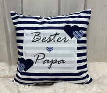 Lade das Bild in den Galerie-Viewer, Landhausstil Kissenhülle, Vatertags Kissenbezug, Dekokissen *Bester Papa *blau/weiß
