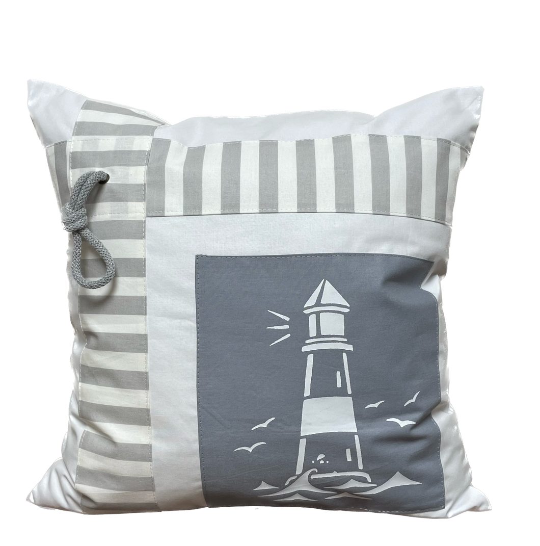 Maritime Kissenhülle, Kissenbezug, Landhausstil Kissen * Leuchtturm * weiß/grau
