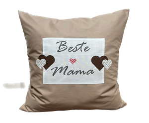 Landhausstil Kissenhülle, Kissenbezug, Dekokissen beige/weiß *Beste Mama*beige/weiß