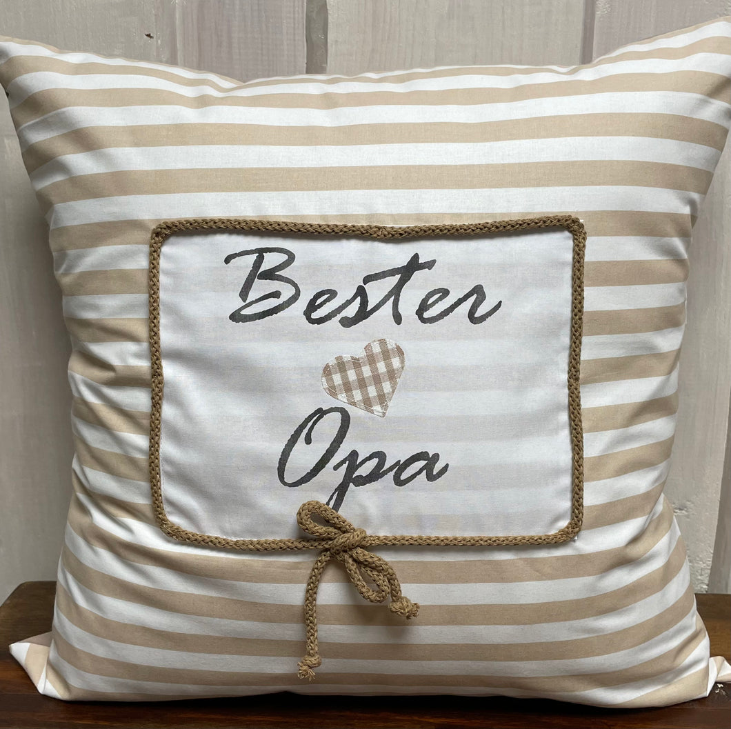 Country house style cushion cover, cushion cover, decorative cushion *Best Grandpa* beige/white