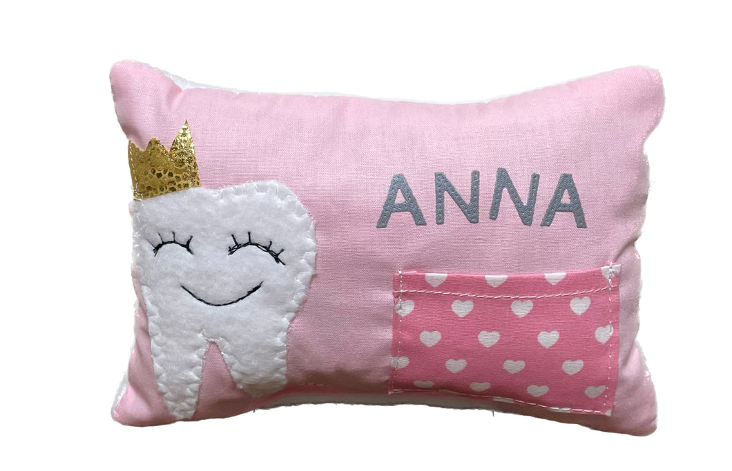 Zahnfee Kissen / Personalisiertes Milchzahn Kissen, Zahnkissen, weiß 12x17cm.