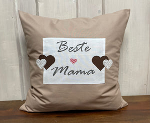 Landhausstil Kissenhülle, Kissenbezug, Dekokissen beige/weiß *Beste Mama*beige/weiß