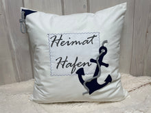 Lade das Bild in den Galerie-Viewer, Maritime Kissenhülle, Kissenbezug, Landhausstil Dekokissen * Heimathafen * blau/weiß/beige
