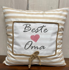 Country house style cushion cover, cushion cover, decorative cushion *Best Grandma* beige/white