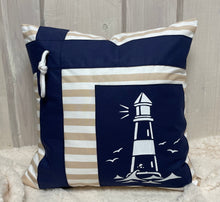 Lade das Bild in den Galerie-Viewer, Maritime Kissenhülle, Kissenbezug, Landhausstil Kissen * Leuchtturm* blau/weiß/beige
