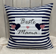 Lade das Bild in den Galerie-Viewer, Landhausstil Kissenhülle, Muttertags Kissenbezug, Dekokissen *Beste Mama*blau/weiß
