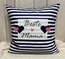 Lade das Bild in den Galerie-Viewer, Landhausstil Kissenhülle, Muttertags Kissenbezug, Dekokissen *Beste Mama*blau/weiß
