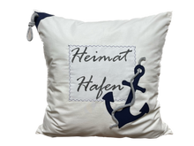 Lade das Bild in den Galerie-Viewer, Maritime Kissenhülle, Kissenbezug, Landhausstil Dekokissen * Heimathafen * blau/weiß/beige
