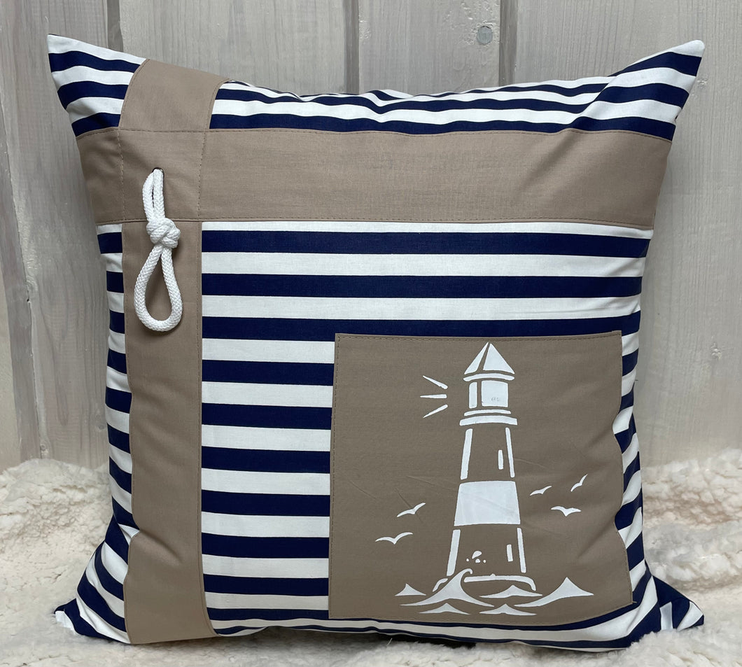 Maritime Kissenhülle, Kissenbezug, Landhausstil Kissen * Leuchtturm* blau/weiß/beige