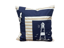 Lade das Bild in den Galerie-Viewer, Maritime Kissenhülle, Kissenbezug, Landhausstil Kissen * Leuchtturm* blau/weiß/beige

