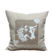 Load image into Gallery viewer, 1x country house style cushion cover * cushion cover * farmhouse decorative cushion * cow* beige/white

