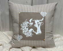Load image into Gallery viewer, 1x country house style cushion cover * cushion cover * farmhouse decorative cushion * cow* beige/white
