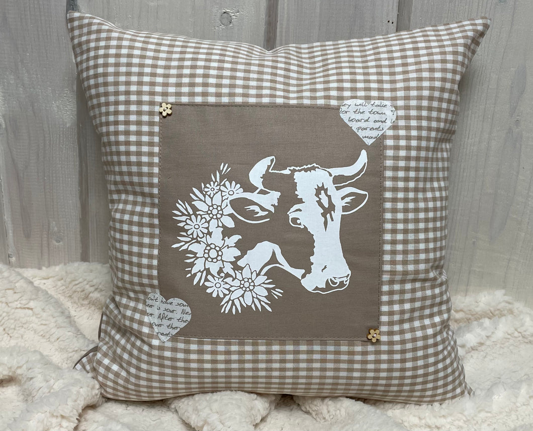 1x country house style cushion cover * cushion cover * farmhouse decorative cushion * cow* beige/white