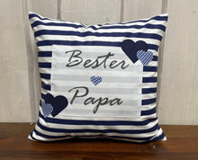 Lade das Bild in den Galerie-Viewer, Landhausstil Kissenhülle, Vatertags Kissenbezug, Dekokissen *Bester Papa *blau/weiß

