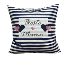 Lade das Bild in den Galerie-Viewer, Landhausstil Kissenhülle, Muttertags Kissenbezug, Dekokissen *Beste Mama*blau/weiß
