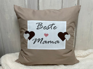 Landhausstil Kissenhülle, Kissenbezug, Dekokissen beige/weiß *Beste Mama*beige/weiß