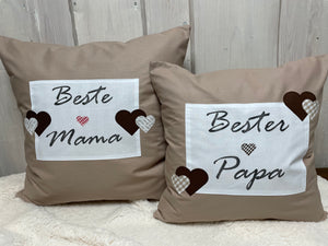 Landhausstil Kissenhülle, Kissenbezug, Dekokissen beige/weiß *Beste Mama*beige/weiß