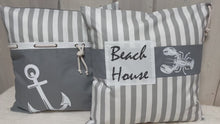 Laden und Abspielen von Videos im Galerie-Viewer, Maritime Kissenhülle, Kissenbezug, Landhausstil Kissen, Dekokissen Anker grau/weiß
