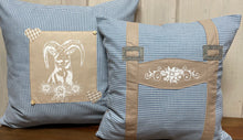 Load image into Gallery viewer, 1x country house style cushion cover, cushion cover, farmhouse decorative cushion * suspenders * blue/beige
