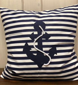 1x Maritime Kissenhülle, Kissenbezug, Landhausstil Kissen, Anker blau/weiß