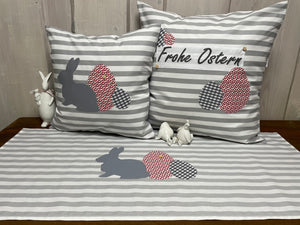 1x Landhausstil Tischläufer, Tischdecke, Ostertischdecke, Tischläufer Ostern grau /weiß, 40x90cm.