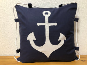1x Maritime Kissenhülle, Kissenbezug, Landhausstil Kissen * Anker * blau/weiß