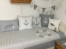 Load image into Gallery viewer, Maritime patchwork blanket, bedspread, children's blanket, bed throw 130cm x 200cm grey/white
