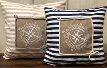 Lade das Bild in den Galerie-Viewer, Maritime Kissenhülle, Kissenbezug, Landhausstil Kissen * Kompass * blau/weiß/beige
