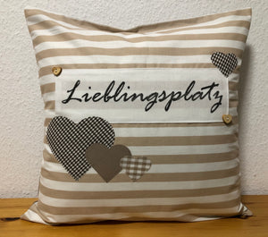 1x Landhausstil Kissenhülle * Kissenbezug * Dekokissen beige/weiß * Lieblingsplatz *