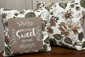 Landhausstil Kissenhülle * Kissenbezug * Dekokissen „ Home Sweet Home „ beige/grün