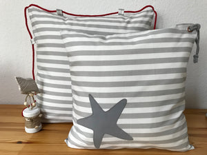 1 Maritime Kissenhülle, Kissenbezug, Landhausstil Kissen * Seestern * grau/weiß