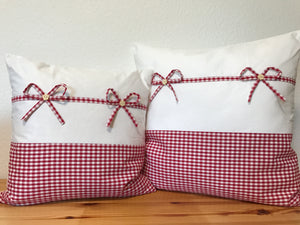 1x Landhausstil Kissenhülle * Kissenbezug * Bauernstube Dekokissen * weiß/rot kariert