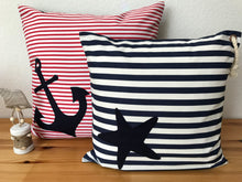 Lade das Bild in den Galerie-Viewer, Maritime Kissenhülle, Kissenbezug, Landhausstil Kissen, Dekokissen Seestern blau/weiß

