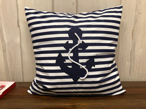 1x Maritime Kissenhülle, Kissenbezug, Landhausstil Kissen, Anker blau/weiß